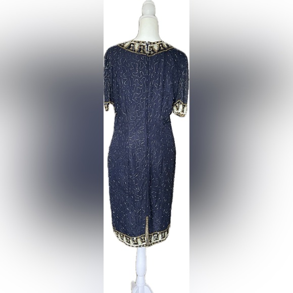 Laurence Kazar Navy and Gold Beaded Dress - Picture 6 of 8